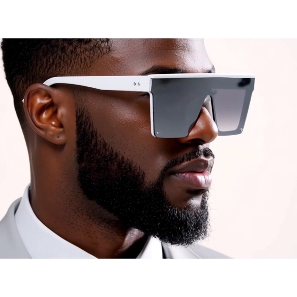 Men Sunglasses Outfit Elegant Rectangular UV400 Protection White Frame‎ Elegant